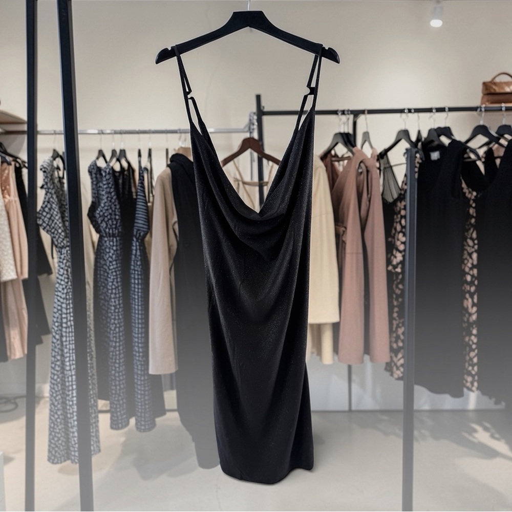 Triple 7 Black Strapless Cowl Neck Slip Dress